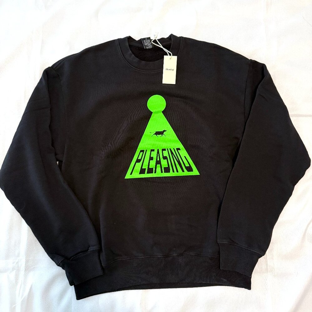 Harry Styles Pleasing Abducted Cow Crewneck Black Neon Green Sweatshirt Med NWT